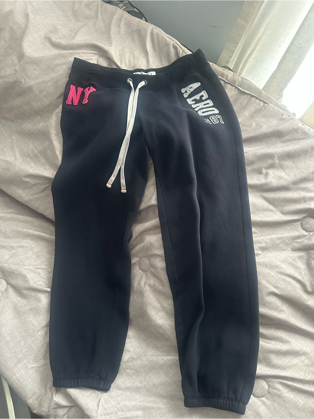 Aeropostale Black Sweatpants with Pink NY Patch